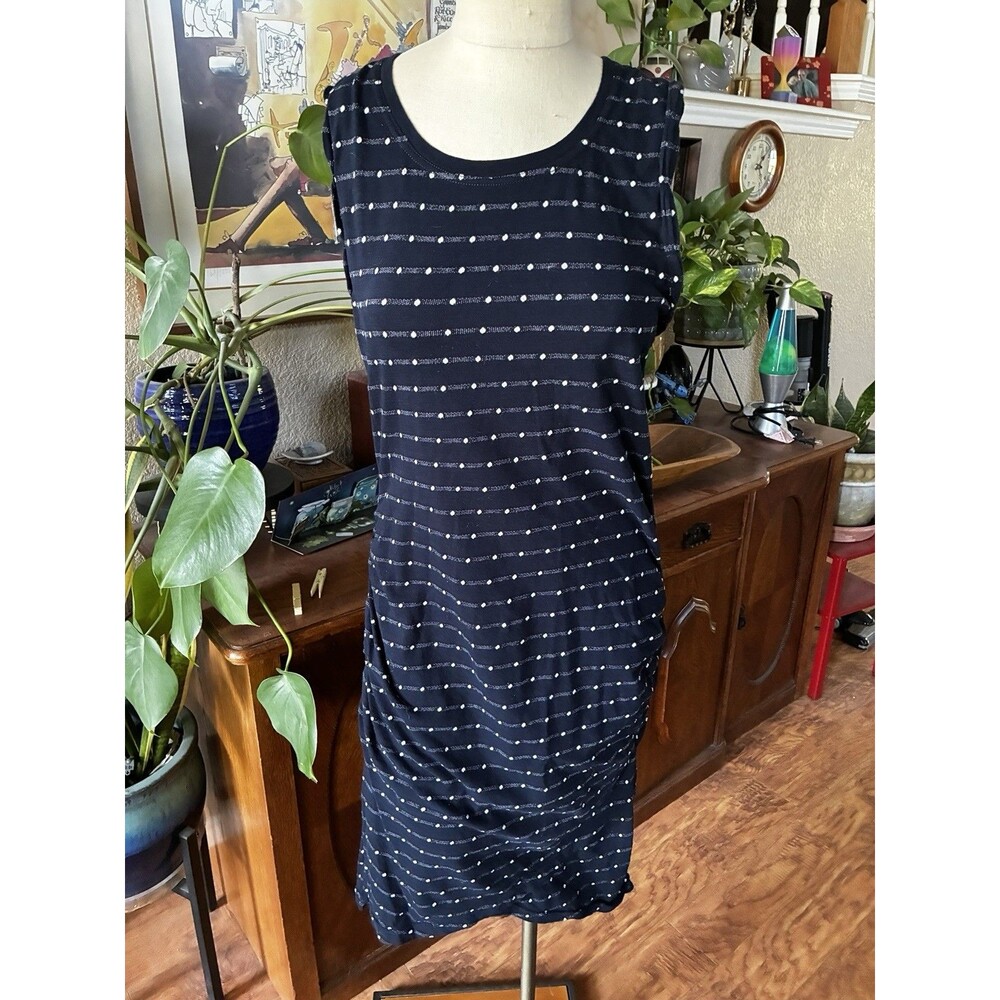 Saturday Sunday By Anthropologie Caryn Clip Dot Dress Size Large Midi Blue